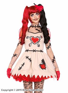 Voodoo-Puppe, Kostüm-Kleid, Herz, Puffärmel, Stiche